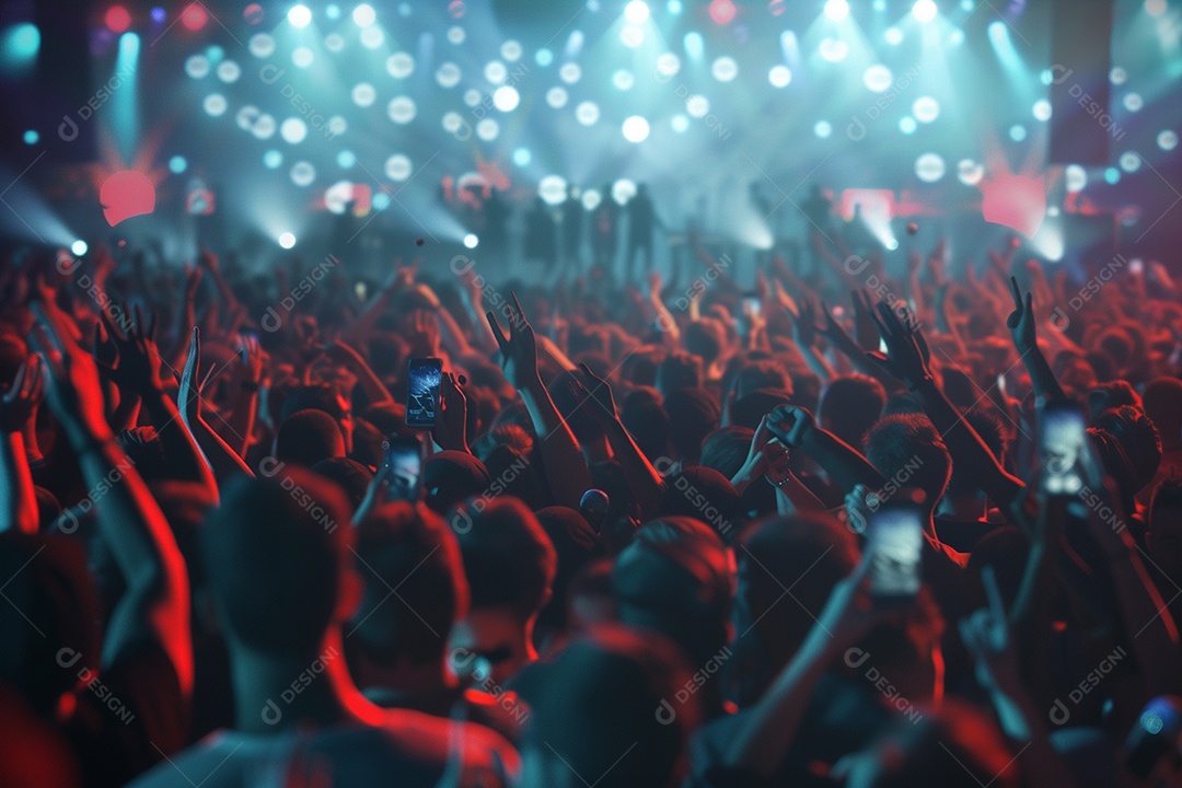 Multidão festejando luzes do palco concerto ao vivo festival de música de verão