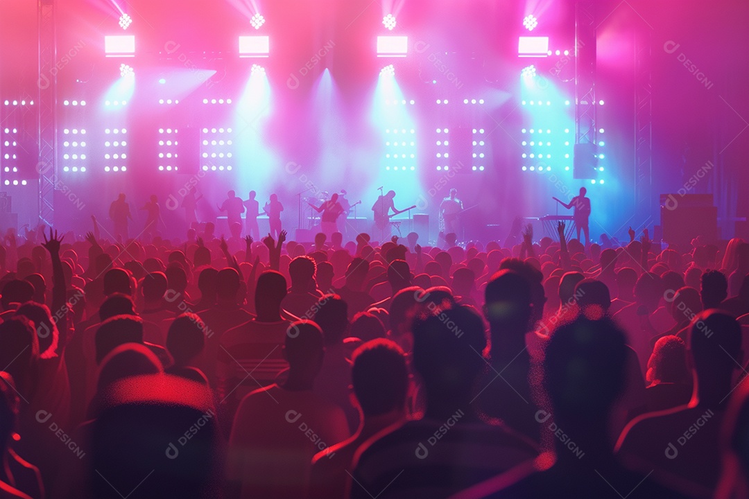 Multidão festejando luzes do palco concerto ao vivo festival de música de verão