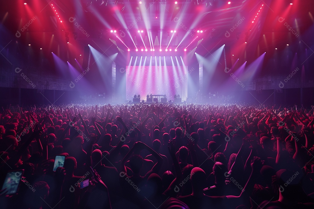 Multidão festejando luzes do palco concerto ao vivo festival de música de verão