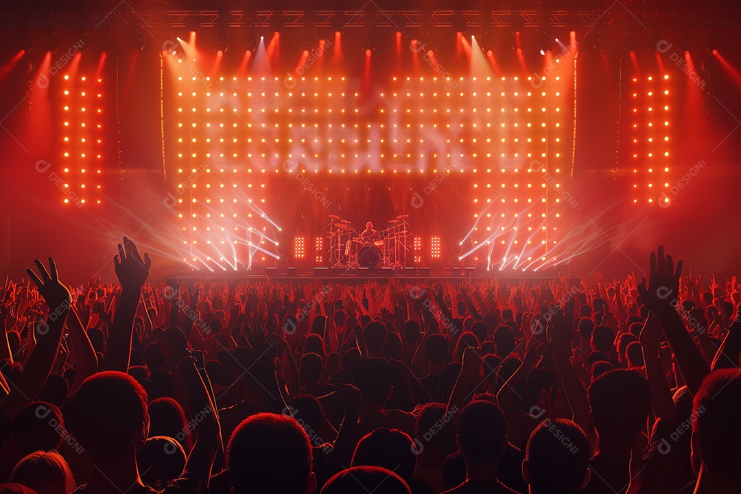 Multidão festejando luzes do palco concerto ao vivo festival de música de verão