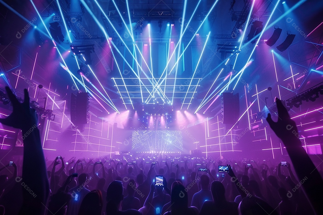 Multidão festejando luzes do palco concerto ao vivo festival de música de verão