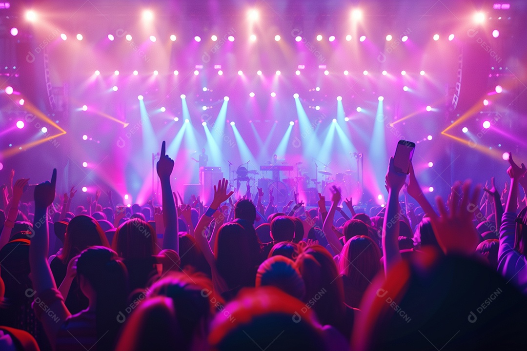 Multidão festejando luzes do palco concerto ao vivo festival de música de verão