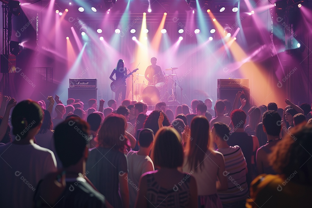Multidão festejando luzes do palco concerto ao vivo festival de música de verão
