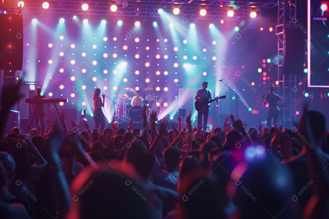 Multidão festejando luzes do palco concerto ao vivo festival de música de verão