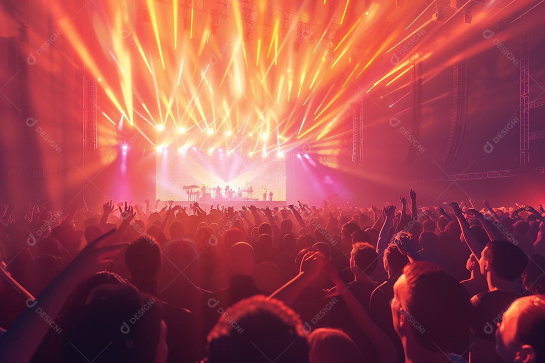 Multidão festejando luzes do palco concerto ao vivo festival de música de verão