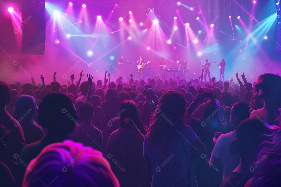 Multidão festejando luzes do palco concerto ao vivo festival de música de verão