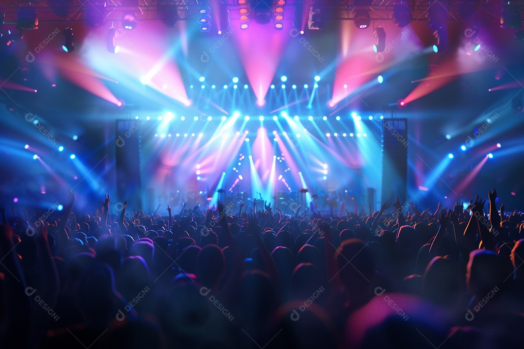 Multidão festejando luzes do palco concerto ao vivo festival de música de verão