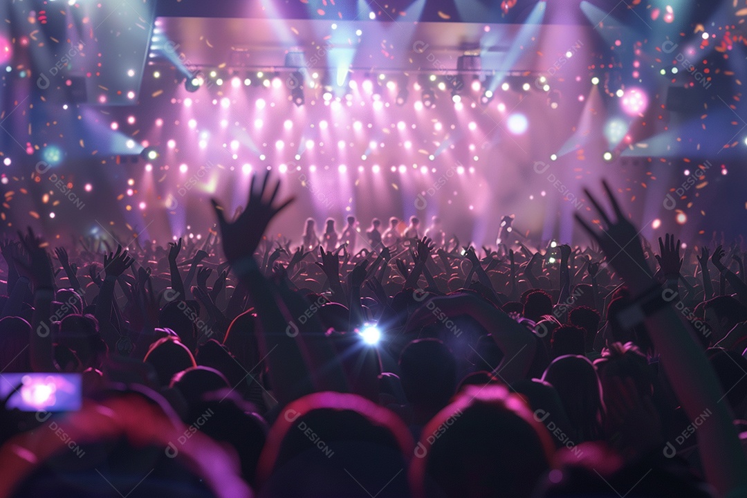Multidão festejando luzes do palco concerto ao vivo festival de música de verão