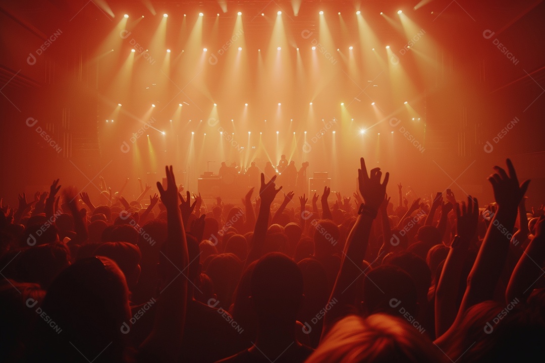 Multidão festejando luzes do palco concerto ao vivo festival de música de verão