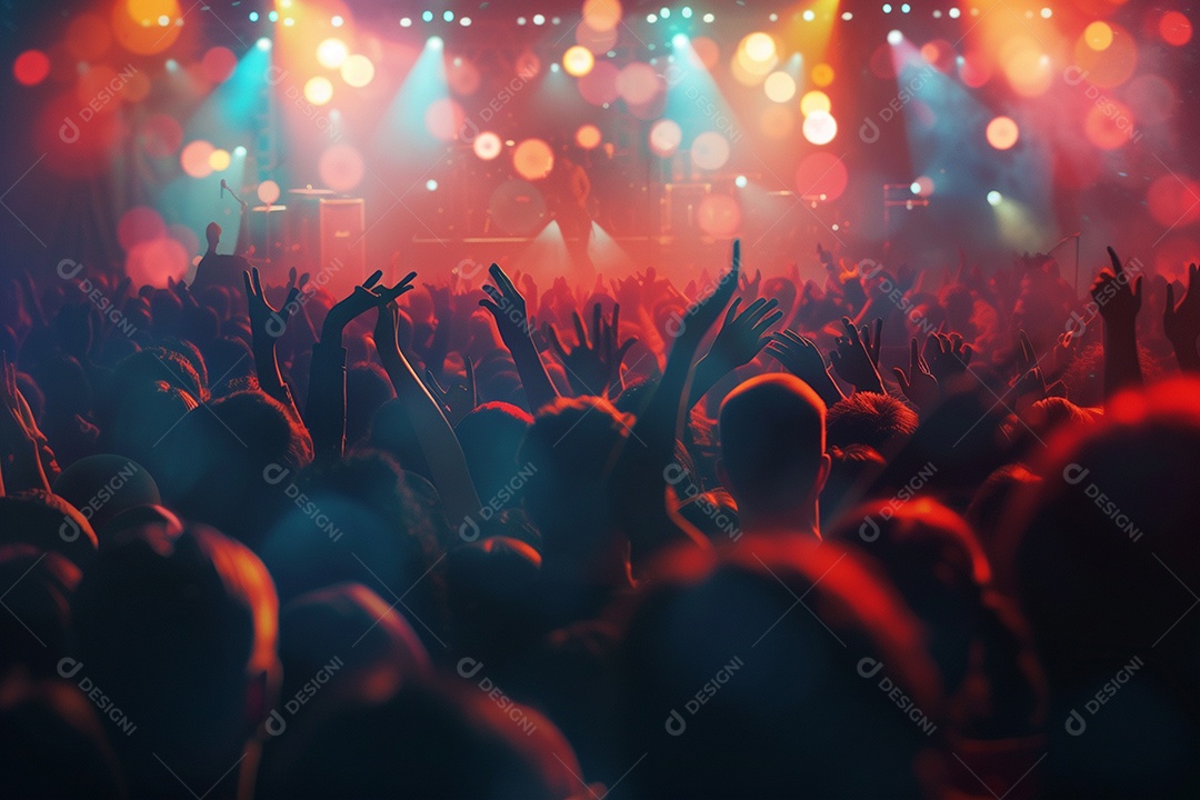 Multidão festejando luzes do palco concerto ao vivo festival de música de verão