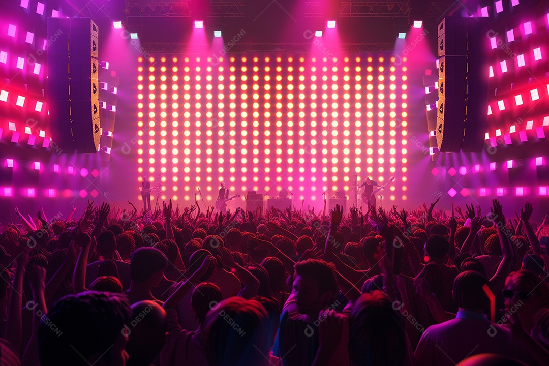 Multidão festejando luzes do palco concerto ao vivo festival de música de verão