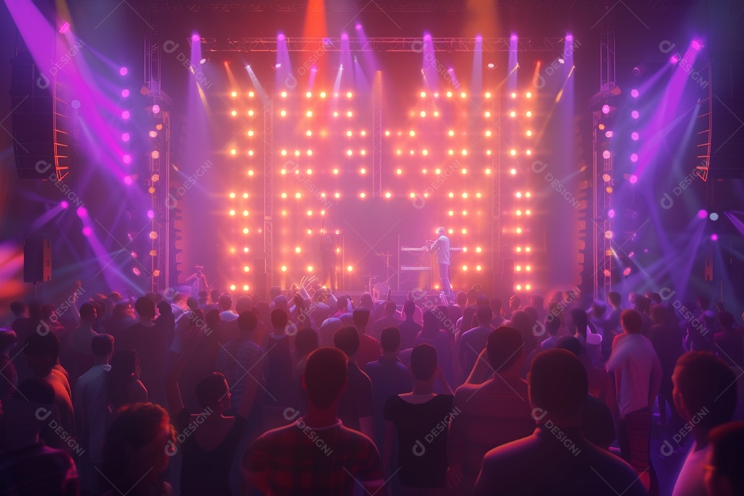 Multidão festejando luzes do palco concerto ao vivo festival de música de verão