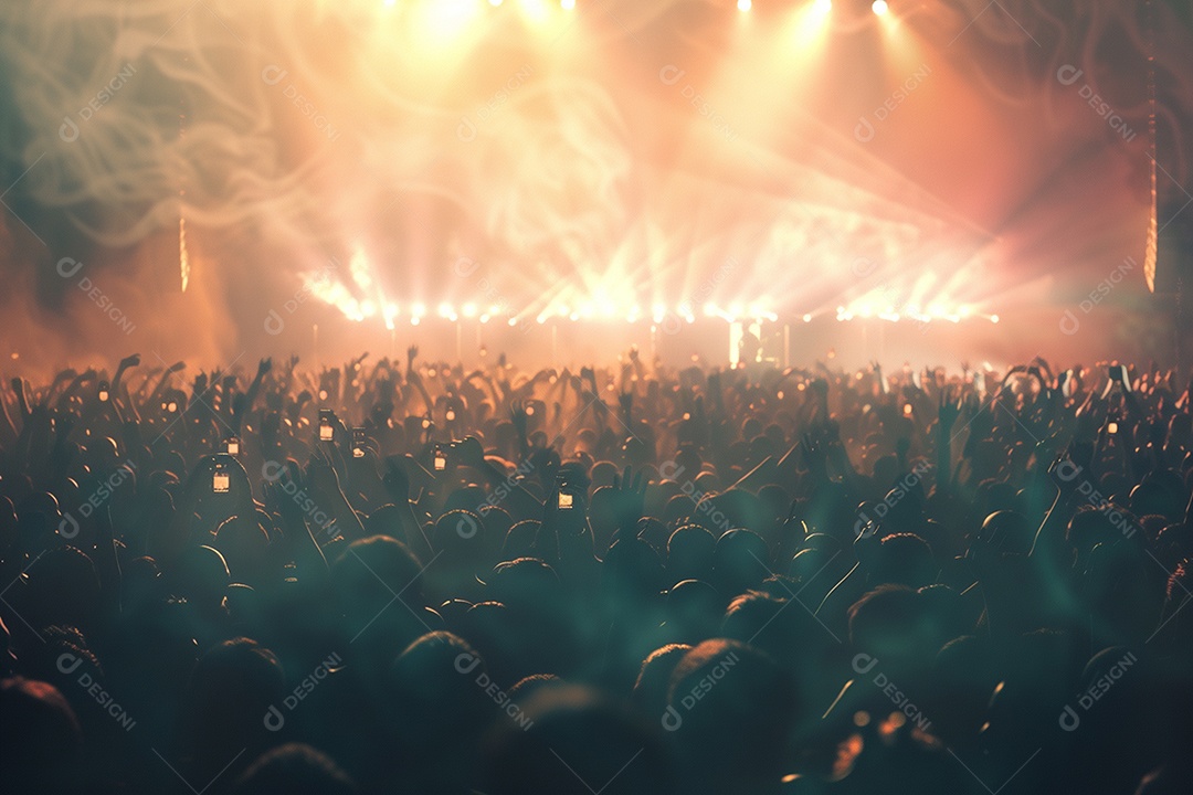 Multidão festejando luzes do palco concerto ao vivo festival de música de verão