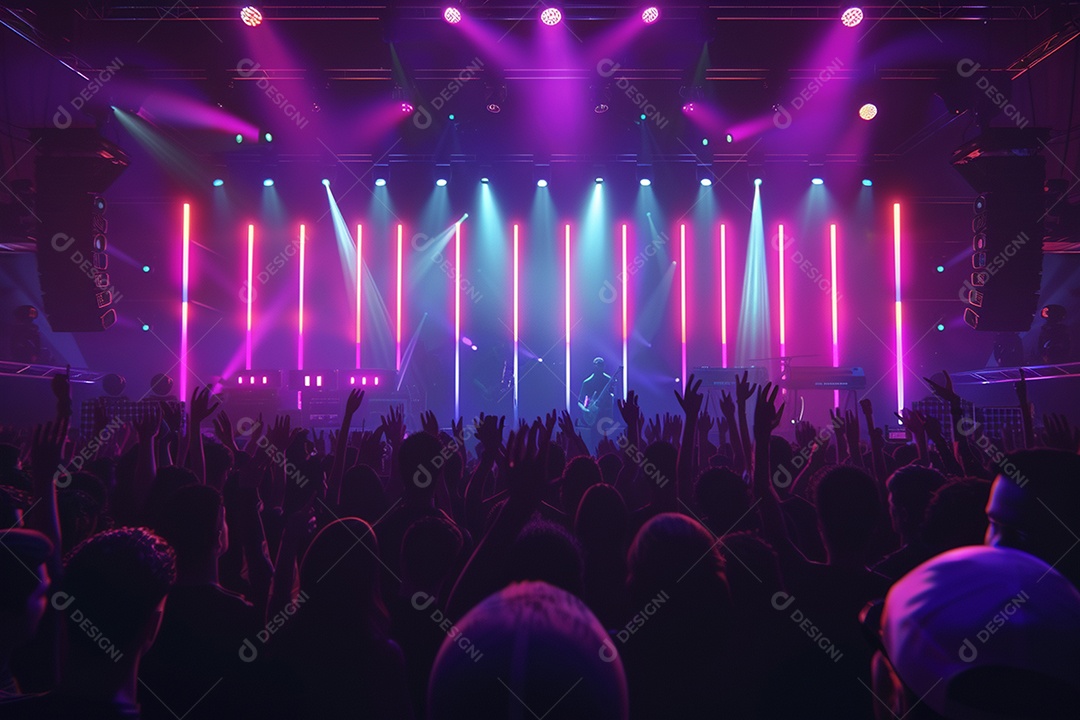 Multidão festejando luzes do palco concerto ao vivo festival de música de verão