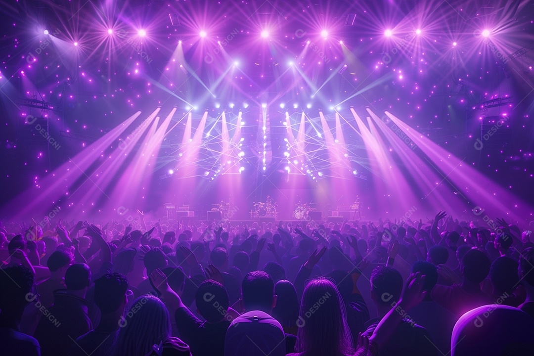 Multidão festejando luzes do palco concerto ao vivo festival de música de verão