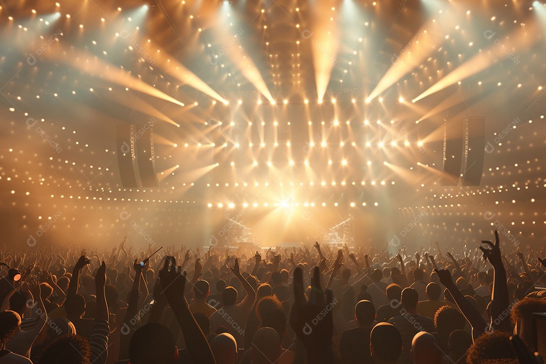 Multidão festejando luzes do palco concerto ao vivo festival de música de verão