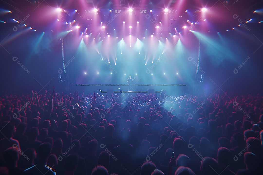 Multidão festejando luzes do palco concerto ao vivo festival de música de verão