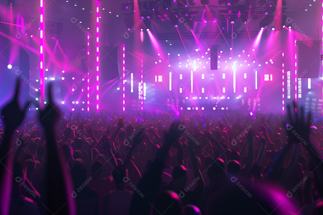 Multidão festejando luzes do palco concerto ao vivo festival de música de verão