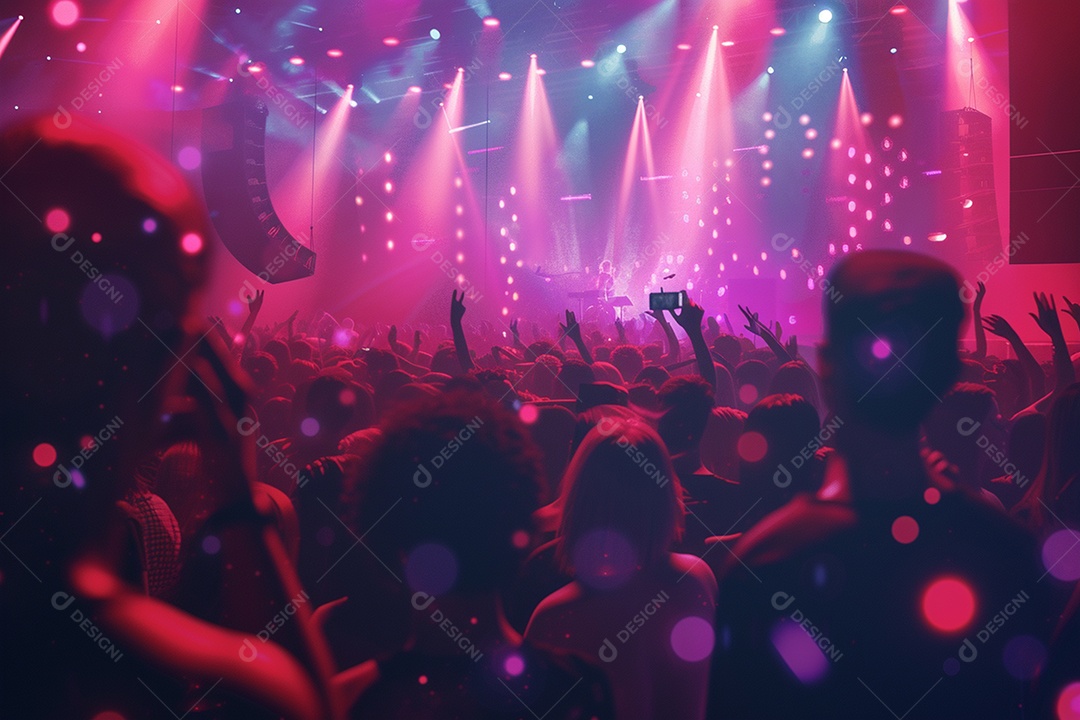 Multidão festejando luzes do palco concerto ao vivo festival de música de verão