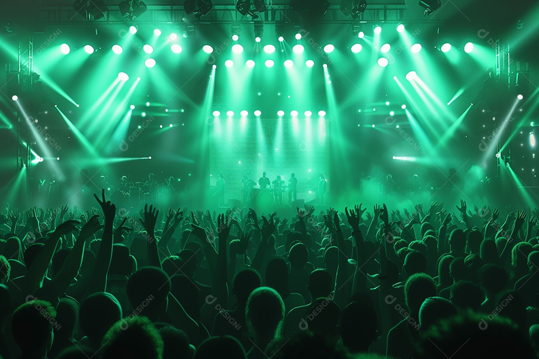 Multidão festejando luzes do palco concerto ao vivo festival de música de verão
