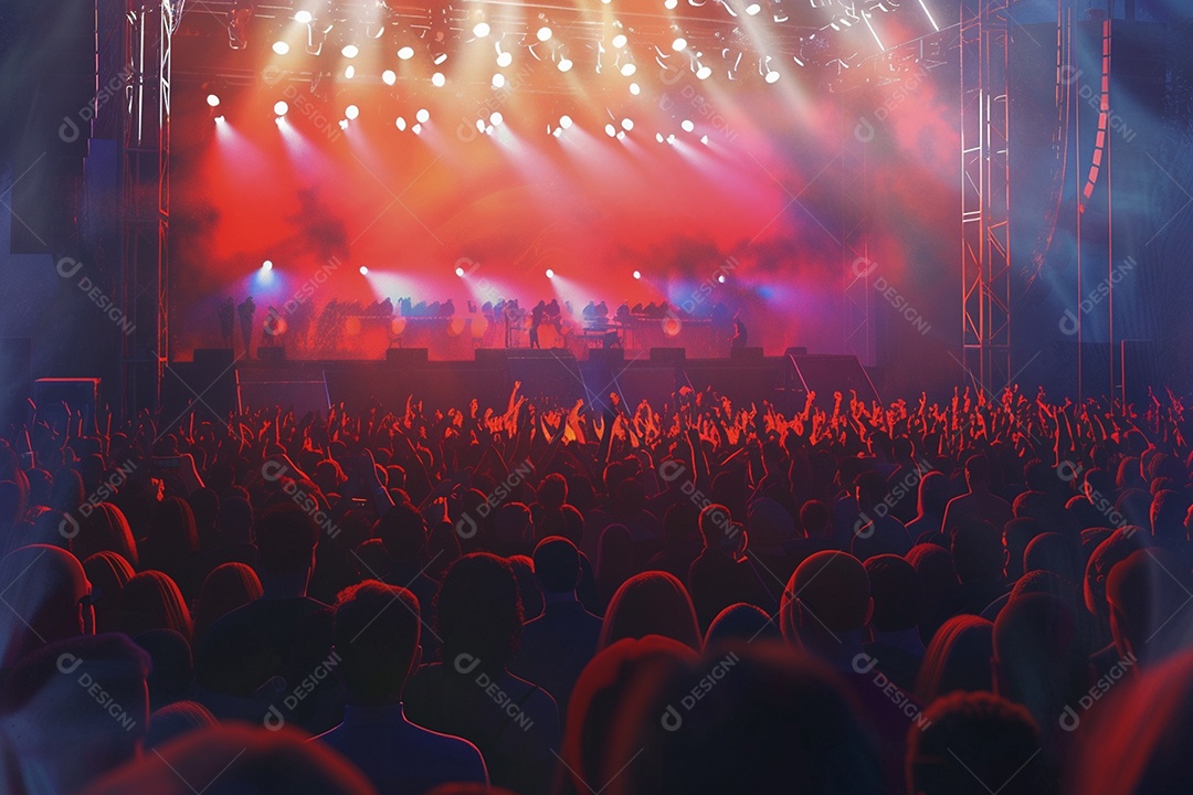 Multidão festejando luzes do palco concerto ao vivo festival de música de verão
