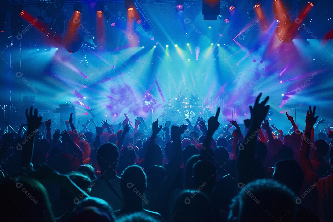 Multidão festejando luzes do palco concerto ao vivo festival de música de verão