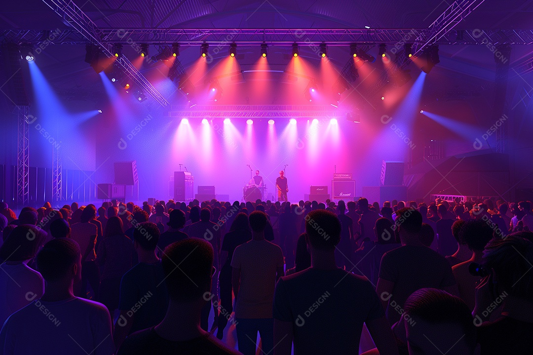 Multidão festejando luzes do palco concerto ao vivo festival de música de verão