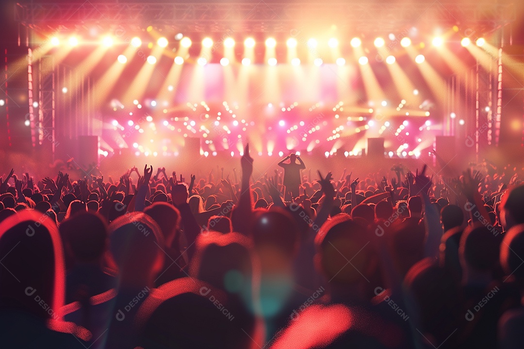 Multidão festejando luzes do palco concerto ao vivo festival de música de verão