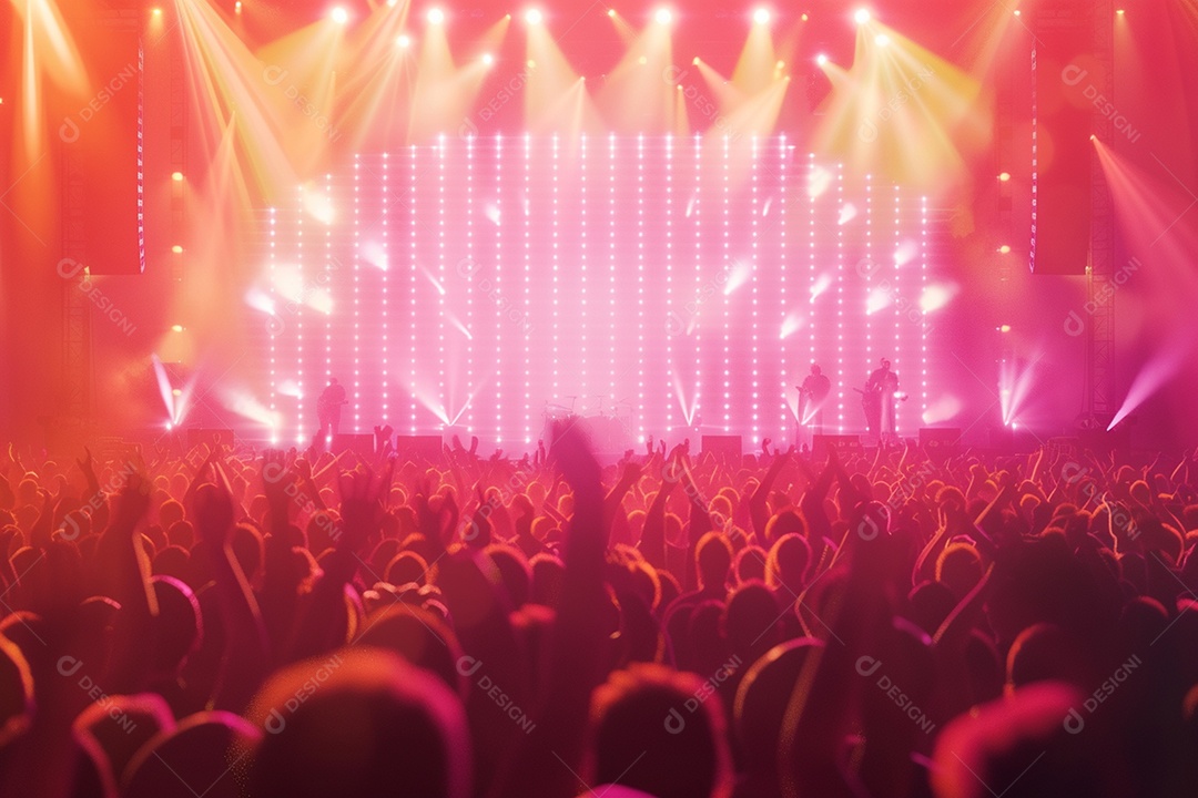 Multidão festejando luzes do palco concerto ao vivo festival de música de verão