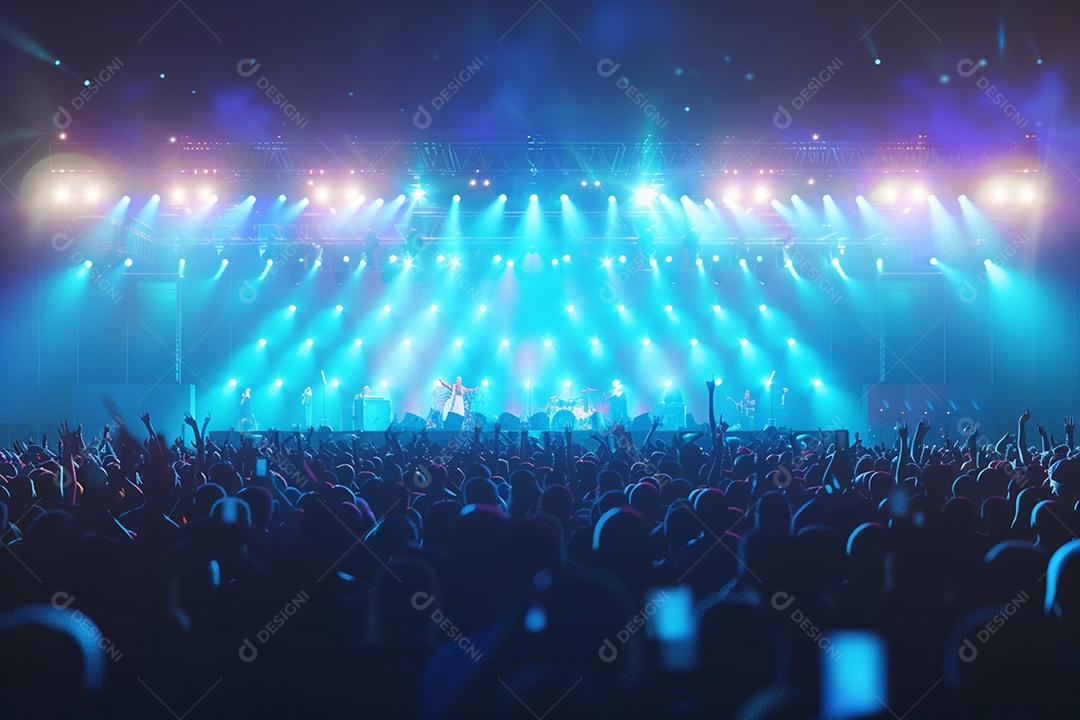 Multidão festejando luzes do palco concerto ao vivo festival de música de verão