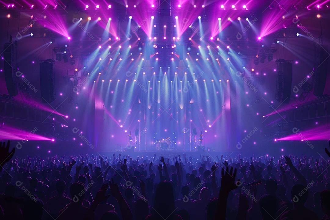 Multidão festejando luzes do palco concerto ao vivo festival de música de verão