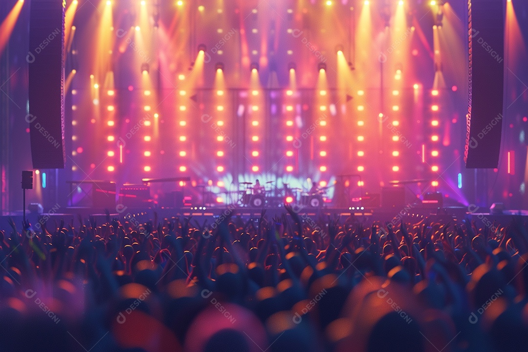 Multidão festejando luzes do palco concerto ao vivo festival de música de verão