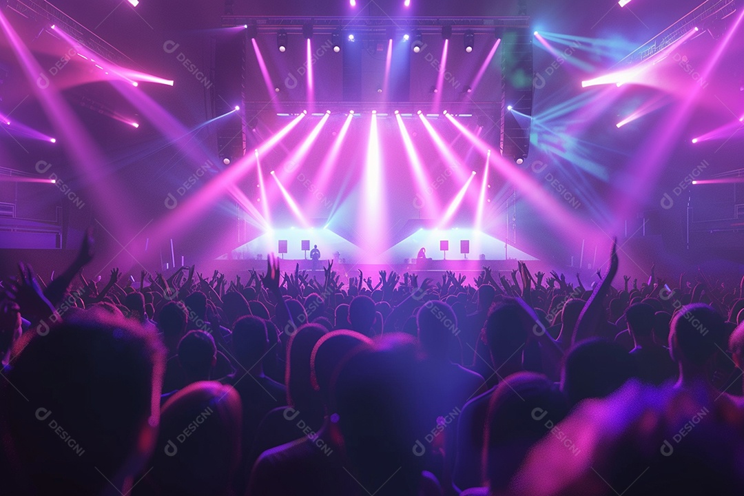 Multidão festejando luzes do palco concerto ao vivo festival de música de verão