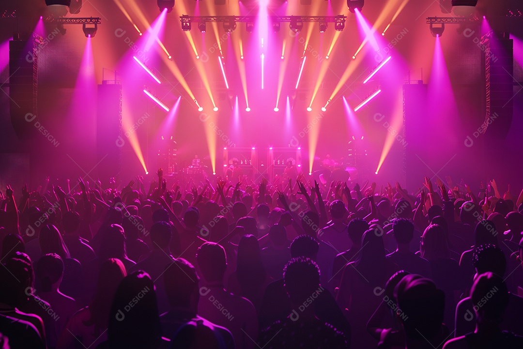 Multidão festejando luzes do palco concerto ao vivo festival de música de verão