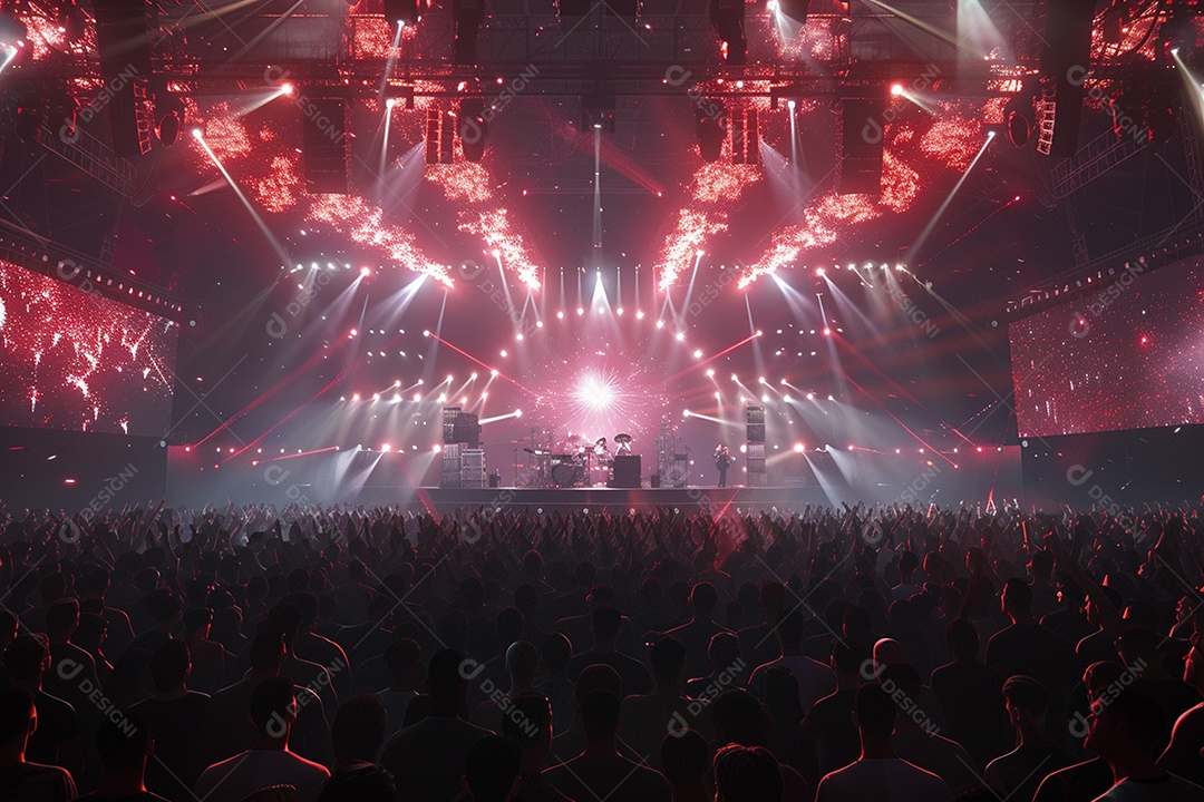 Multidão festejando luzes do palco concerto ao vivo festival de música de verão