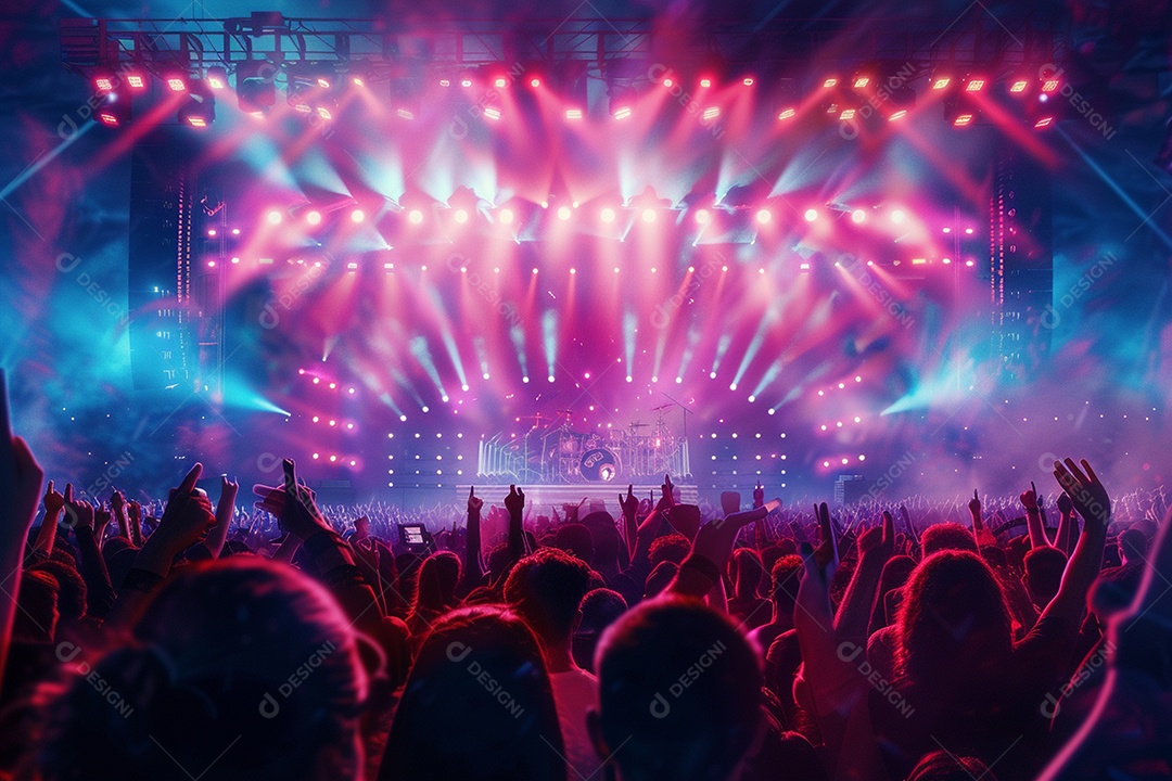 Multidão festejando luzes do palco concerto ao vivo festival de música de verão