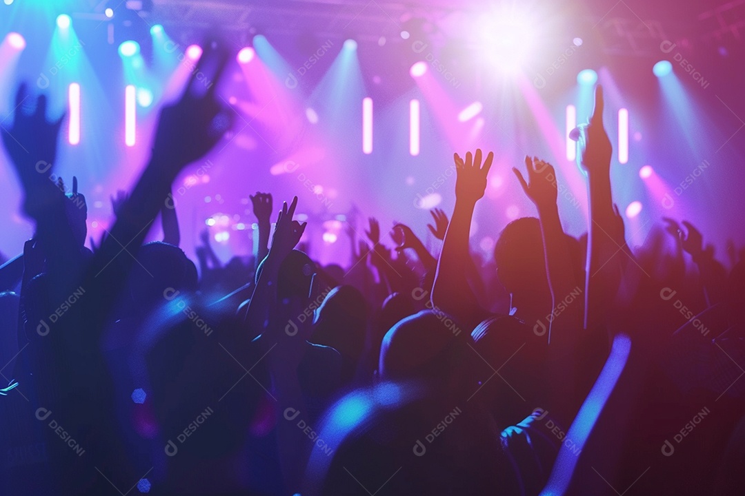 Multidão festejando luzes do palco concerto ao vivo festival de música de verão