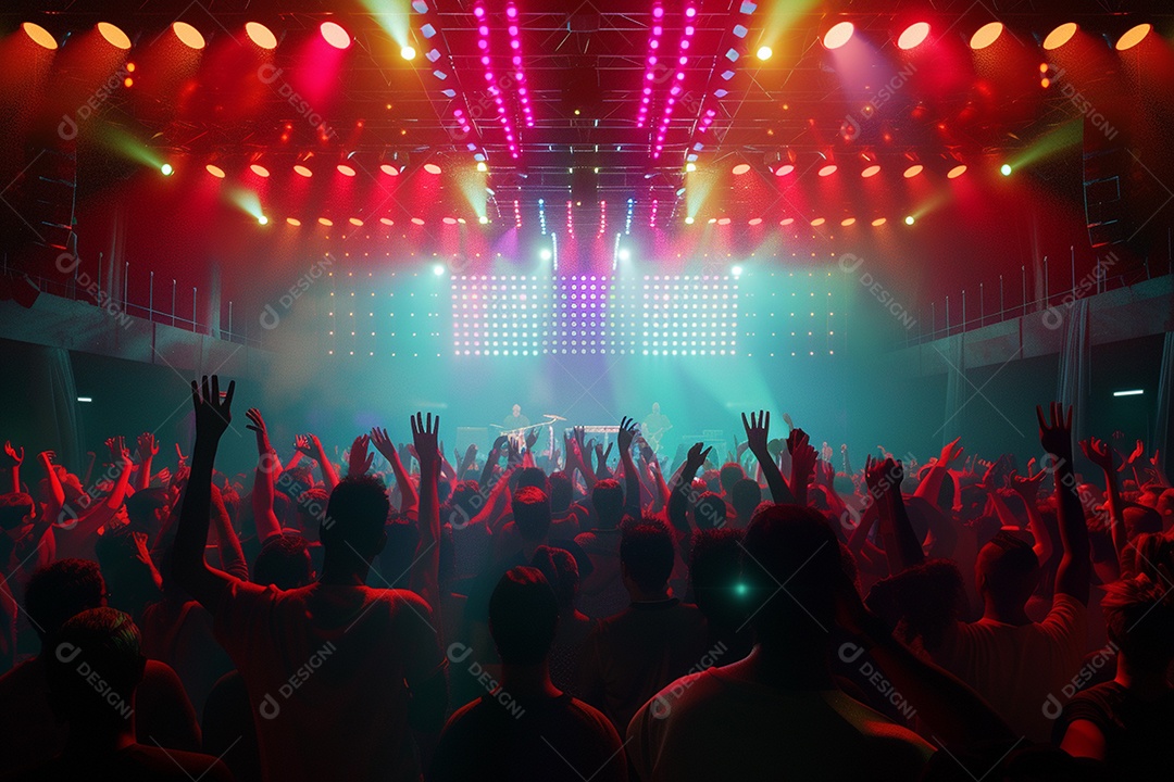 Multidão festejando luzes do palco concerto ao vivo festival de música de verão