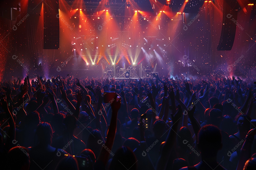 Multidão festejando luzes do palco concerto ao vivo festival de música de verão