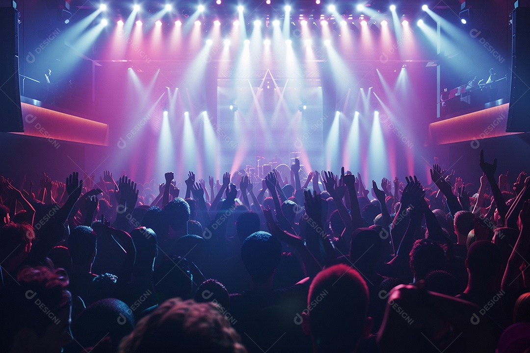 Multidão festejando luzes do palco concerto ao vivo festival de música de verão