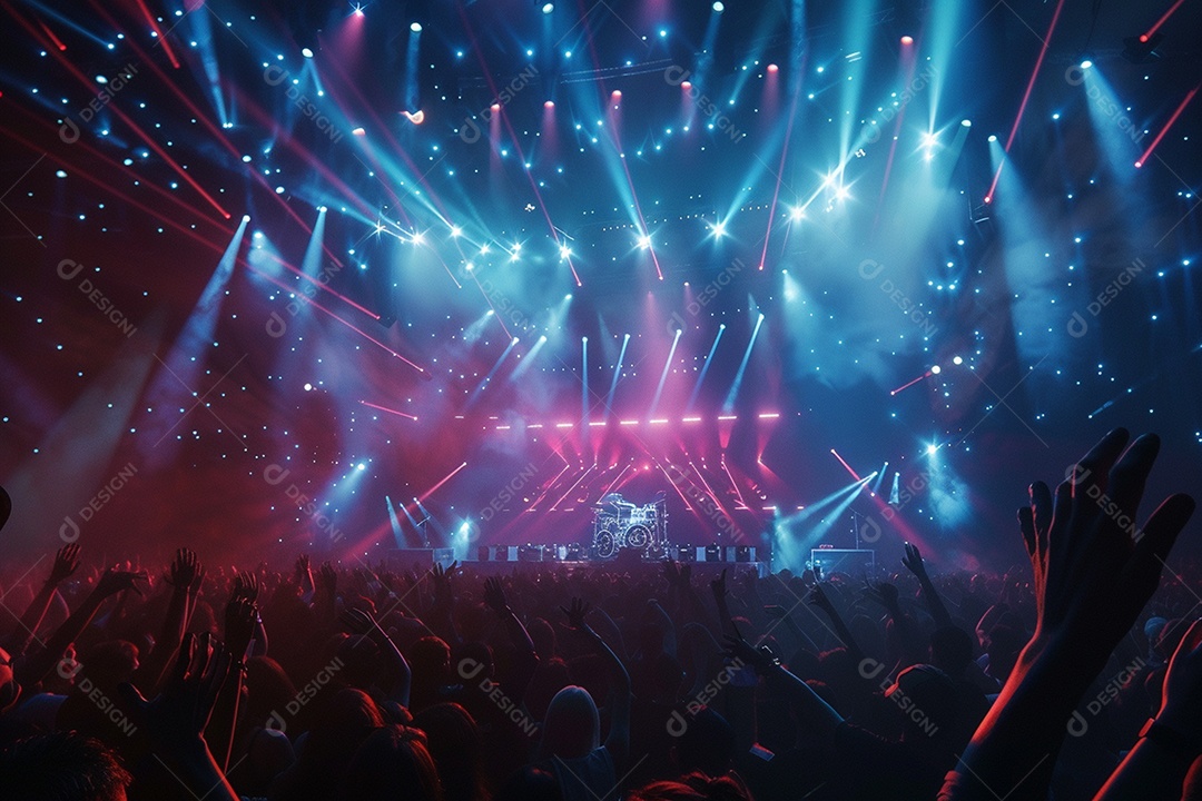 Multidão festejando luzes do palco concerto ao vivo festival de música de verão
