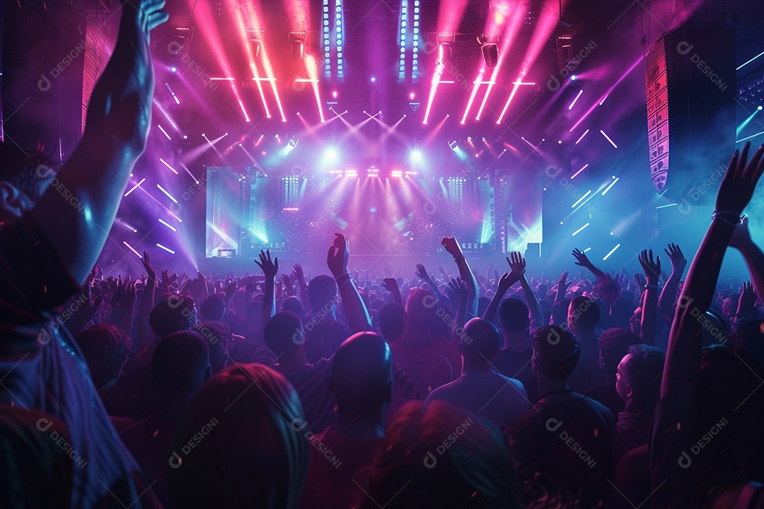 Multidão festejando luzes do palco concerto ao vivo festival de música de verão