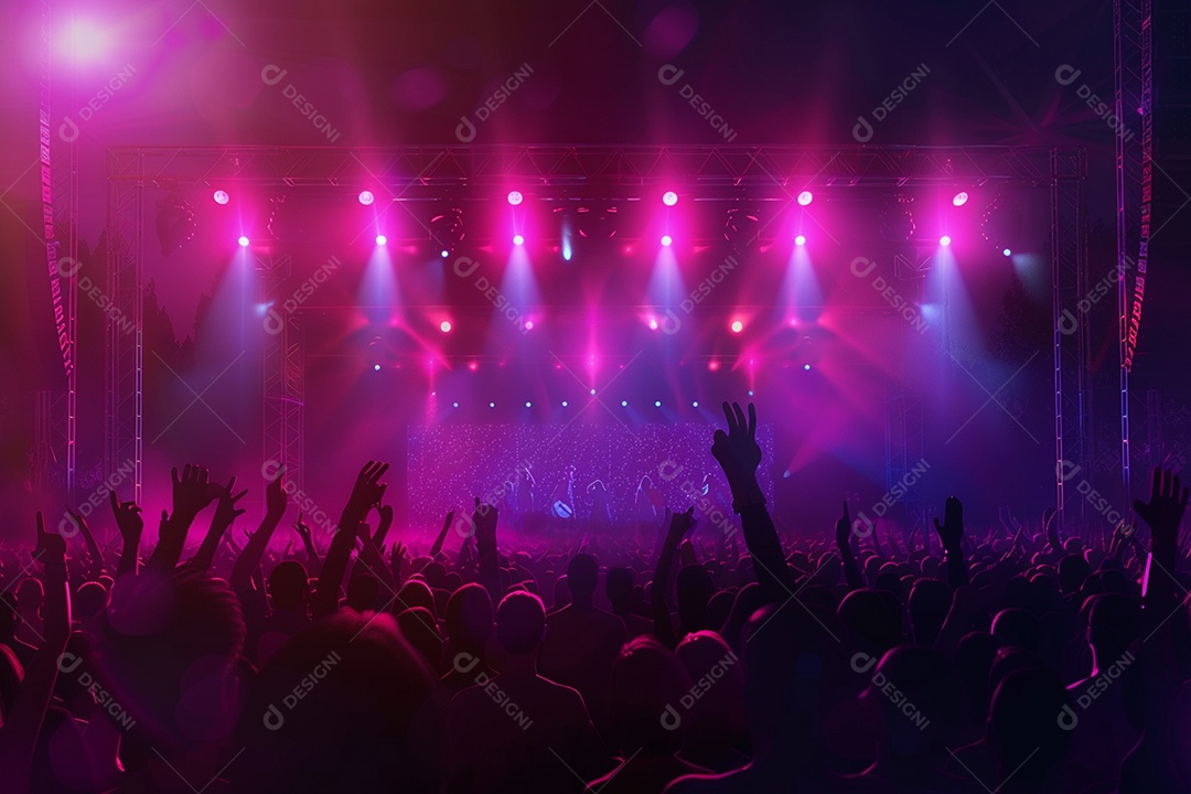 Multidão festejando luzes do palco concerto ao vivo festival de música de verão