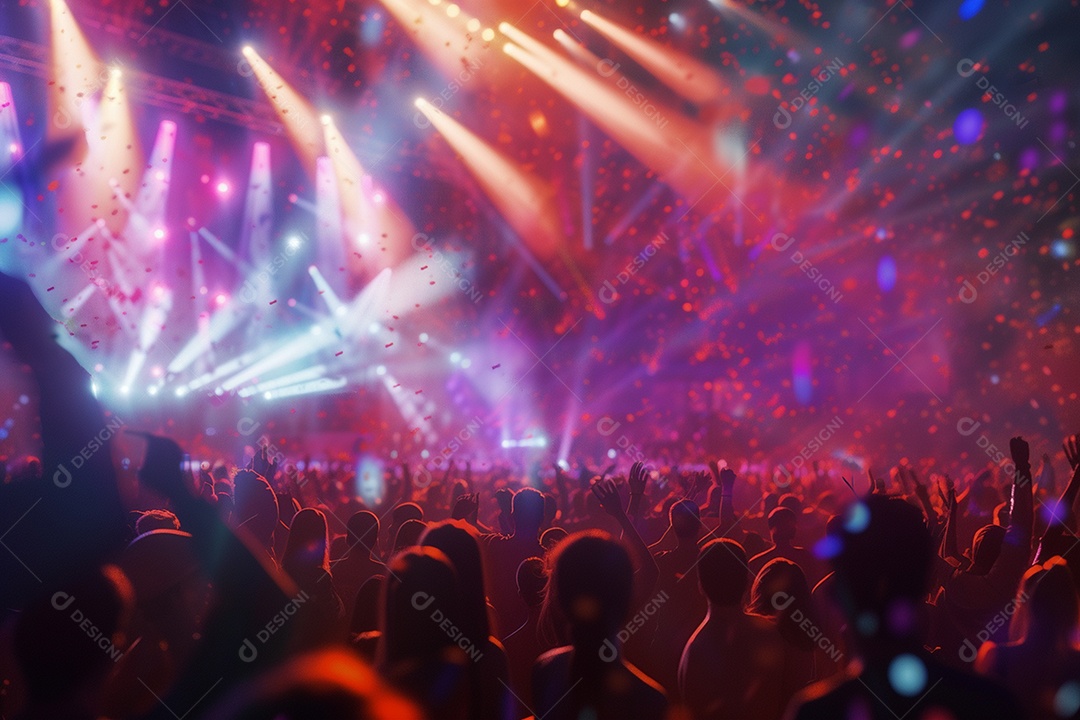 Multidão festejando luzes do palco concerto ao vivo festival de música de verão