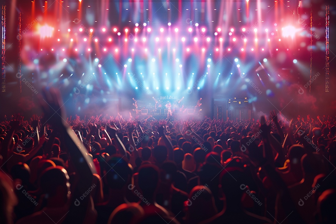 Multidão festejando luzes do palco concerto ao vivo festival de música de verão