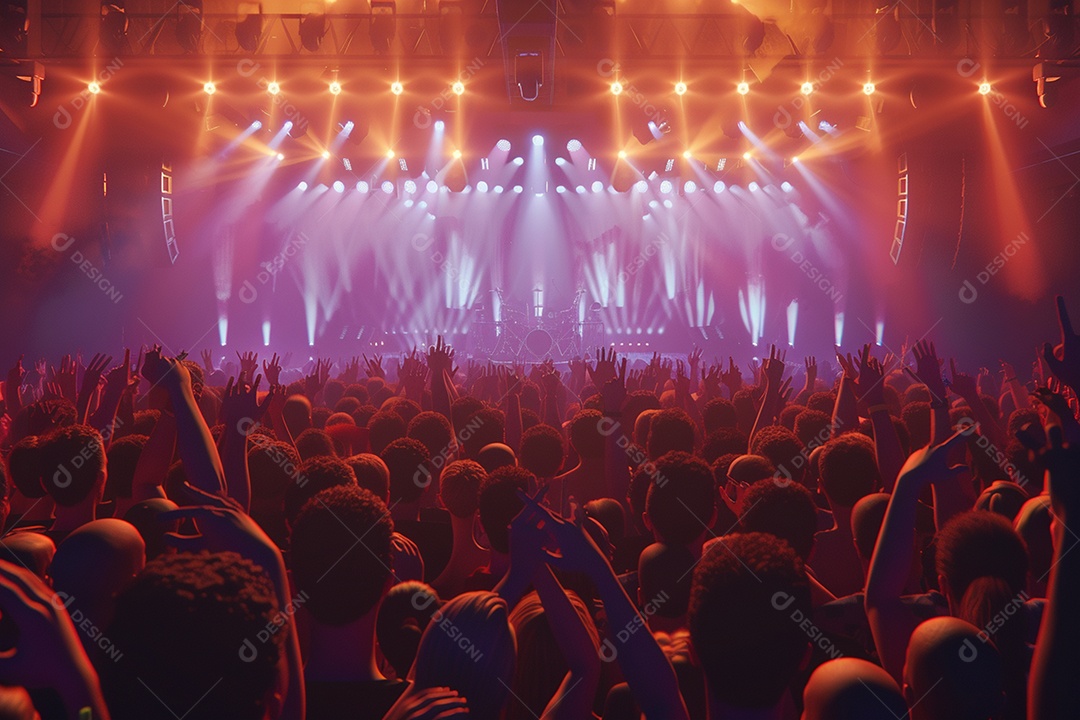 Multidão festejando luzes do palco concerto ao vivo festival de música de verão