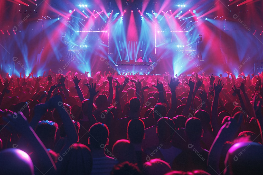 Multidão festejando luzes do palco concerto ao vivo festival de música de verão