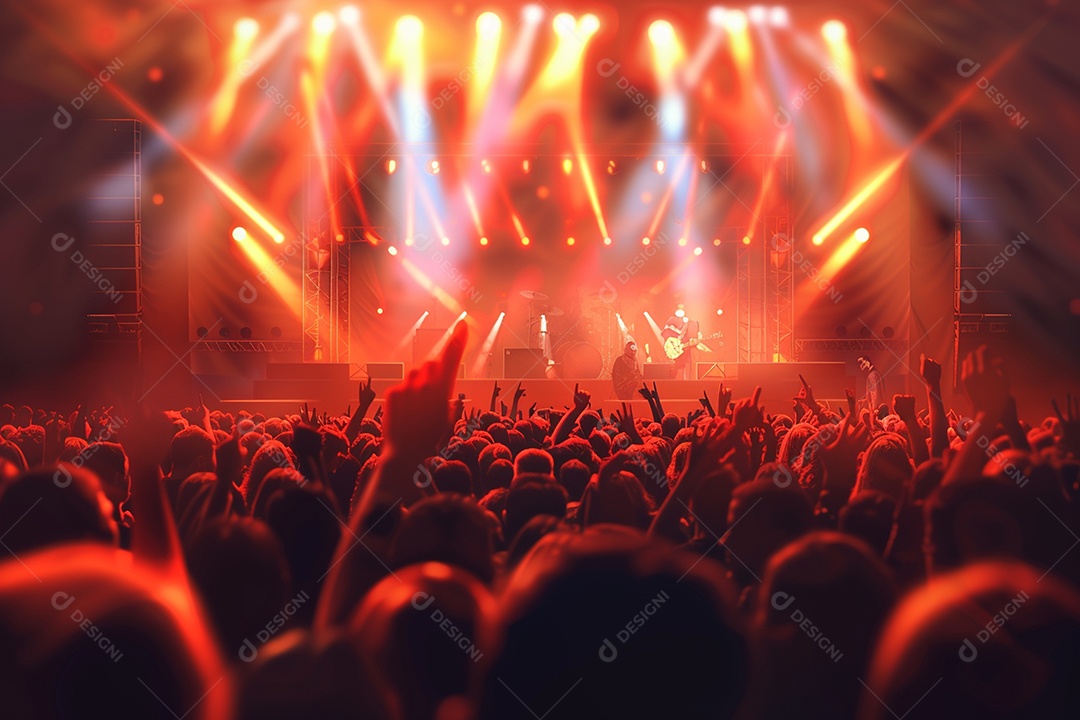 Multidão festejando luzes do palco concerto ao vivo festival de música de verão