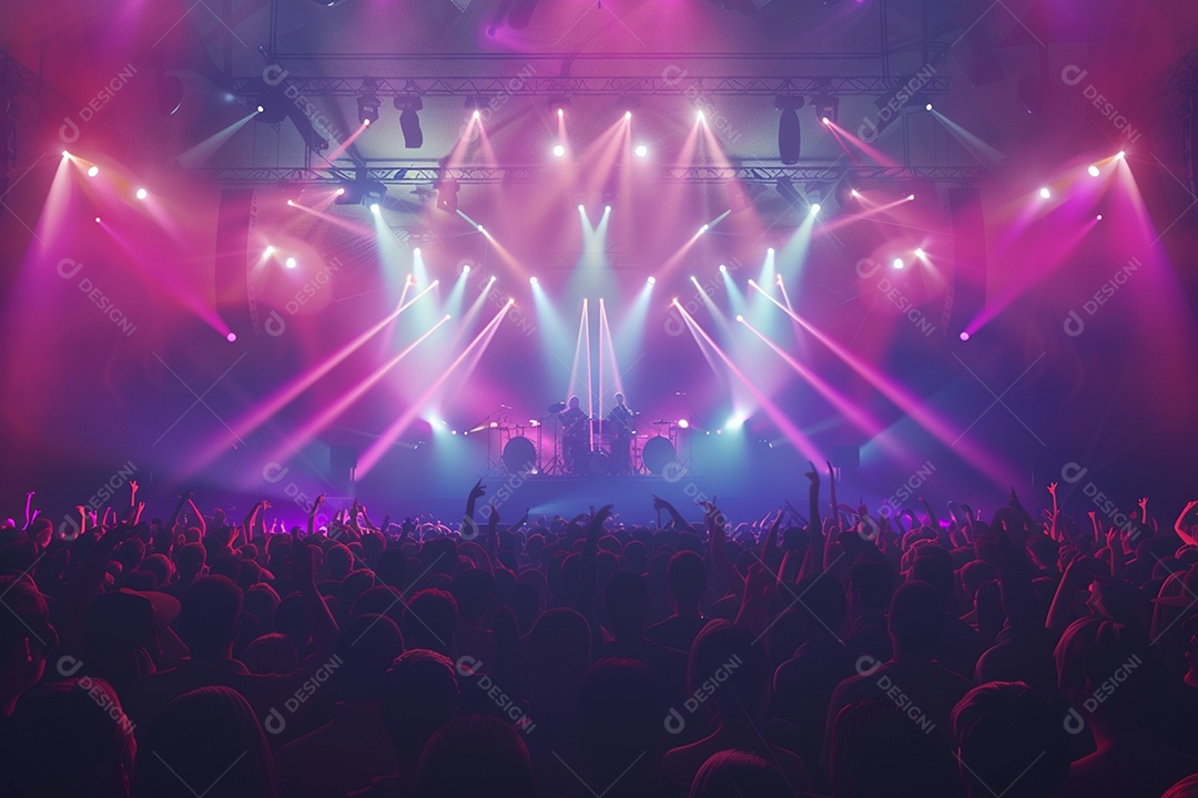 Multidão festejando luzes do palco concerto ao vivo festival de música de verão