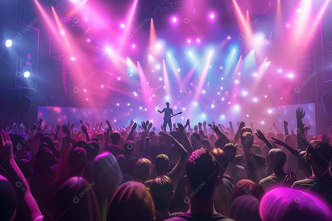 Multidão festejando luzes do palco concerto ao vivo festival de música de verão